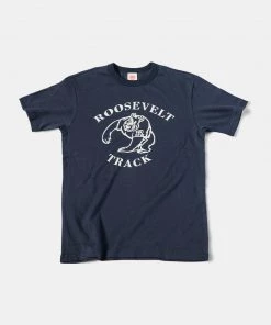 Non Stock MFG. CO. June 2022 Vintage Roosevelt Track Print Short Sleeve T-Shirt - Navy