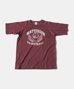 Non Stock MFG. CO. June 2022 Vintage Watterson Basketball Print Raglan Sleeve T-Shirt - Wine Red