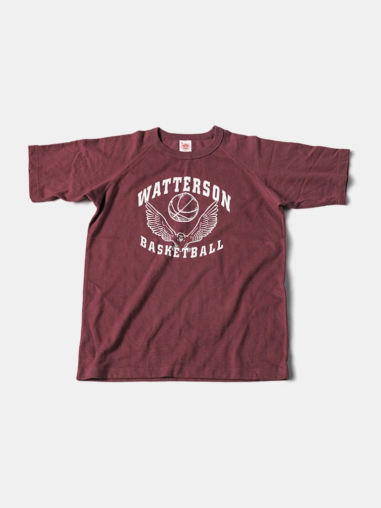 Non Stock MFG. CO. June 2022 Vintage Watterson Basketball Print Raglan Sleeve T-Shirt - Wine Red 1 Non Stock MFG. CO. June 2022 Vintage Watterson Basketball Print Raglan Sleeve T-Shirt - Wine Red