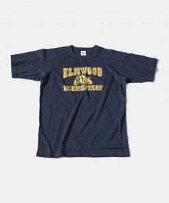 Non Stock MFG. CO. June 2022 Vintage Elmwood Elementary Print Raglan Sleeve T-Shirt - Navy