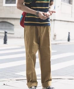 Non Stock MFG. CO. May 2022 1930s IVY Style Double Pleated Chino Trousers - Yellow