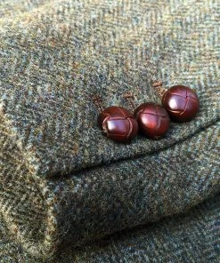 Annual Ring Single Row Two-Button Herringbone Tweed Suit Jacket - Brown TOPS