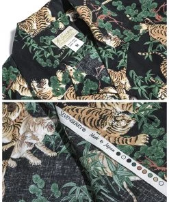 Bronson MFG. CO. NEW ARRIVALS Lot AS08 Ukiyo-e Tiger & Bambo Pattern Aloha Shirt - Black