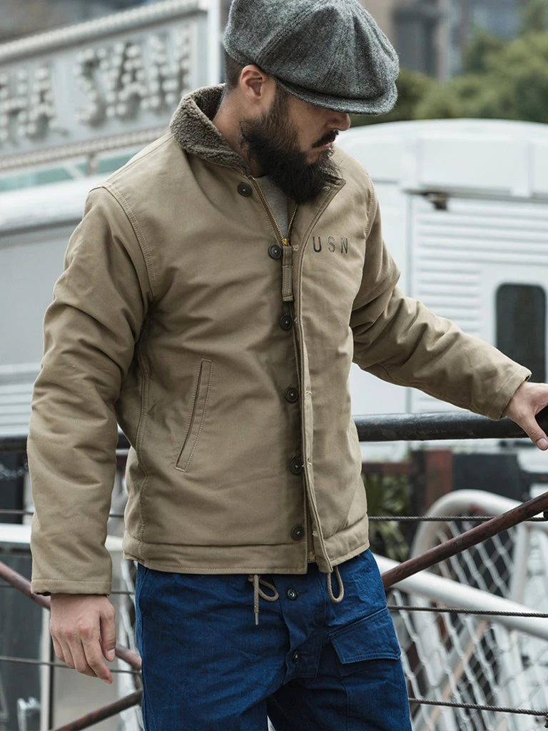 Bronson MFG. CO. TOPS 1940s USN Type N-1 Deck Jacket - Khaki Stencil 7 Bronson MFG. CO. TOPS 1940s USN Type N-1 Deck Jacket - Khaki Stencil