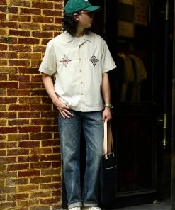 MBBCAR NEW ARRIVALS Retro Embroidered Linen Cuban Collar Shirt - Beige