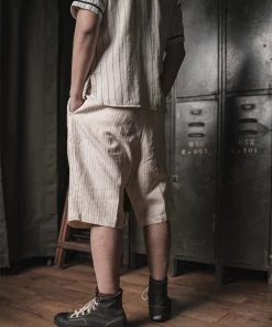Non Stock MFG. CO. May 2022 Loose Double Pleated Striped 10.5 Oz Linen Shorts