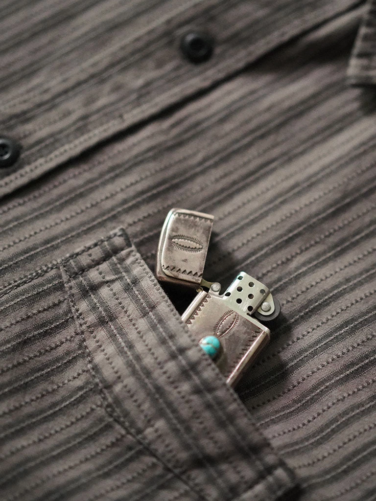 Annual Ring 1930s 6 Oz Yarn-Dyed Dobby Taupe Brown Striped Work Shirt 9 Annual Ring 1930s 6 Oz Yarn-Dyed Dobby Taupe Brown Striped Work Shirt