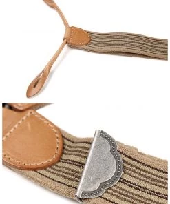 Bronson MFG. CO. ACCESSORIES Old-Time Y-Back Leather Button Suspender - Khaki Stripe