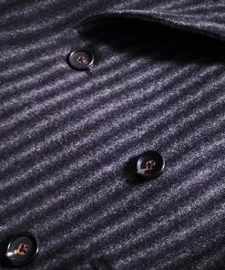 Annual Ring TOPS Peak Lapel Double Breasted Tweed Suit Jacket - Black With White Striped