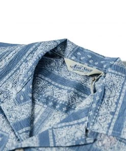 Non Stock MFG. CO. TOPS Paisley Print Seersucker Open Collar Shirt - Sky Blue