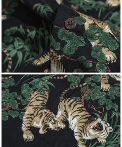 Bronson MFG. CO. NEW ARRIVALS Lot AS08 Ukiyo-e Tiger & Bambo Pattern Aloha Shirt - Black