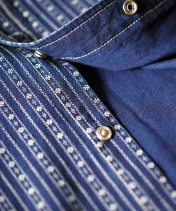 Annual Ring 1950s Indigo Discharge-printed Wabash Stripe Western Shirt TOPS