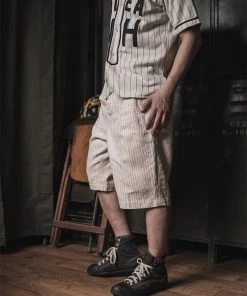 Non Stock MFG. CO. May 2022 Loose Double Pleated Striped 10.5 Oz Linen Shorts