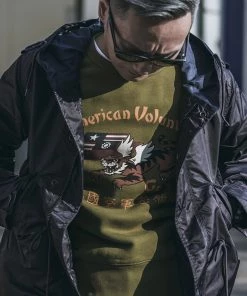 Non Stock MFG. CO. TOPS Flying Tigers Military Print Sweatshirt - Olive