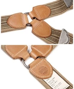 Bronson MFG. CO. ACCESSORIES Old-Time Y-Back Leather Button Suspender - Khaki Stripe