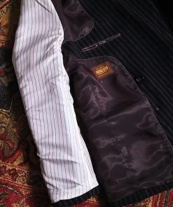 Annual Ring TOPS Peak Lapel Double Breasted Tweed Suit Jacket - Black With White Striped