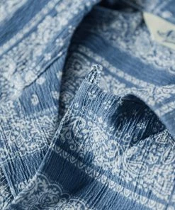 Non Stock MFG. CO. TOPS Paisley Print Seersucker Open Collar Shirt - Sky Blue