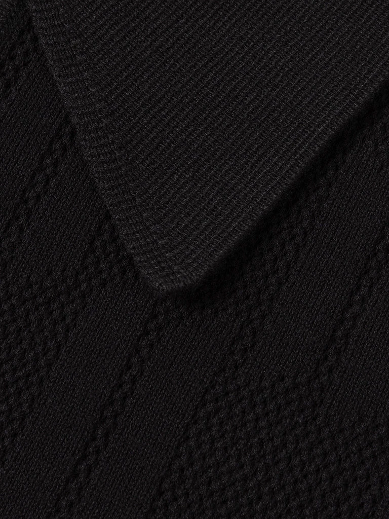 Annual Ring Retro Knitted Jacquard Polo Shirt - Black May 2022 9 Annual Ring Retro Knitted Jacquard Polo Shirt - Black May 2022