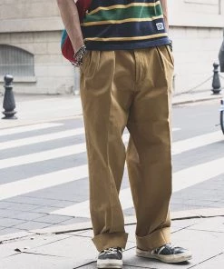 Non Stock MFG. CO. May 2022 1930s IVY Style Double Pleated Chino Trousers - Yellow