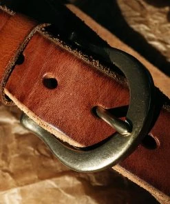 Old Selling Leather Vintage Brass Buckle Leather Belt - Brown ACCESSORIES
