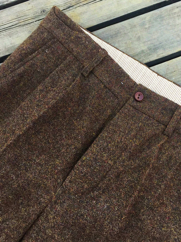 Annual Ring BEST SELLERS British Retro Brown Tweed Double Pleated Trousers 6 Annual Ring BEST SELLERS British Retro Brown Tweed Double Pleated Trousers