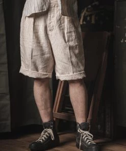 Non Stock MFG. CO. May 2022 Loose Double Pleated Striped 10.5 Oz Linen Shorts