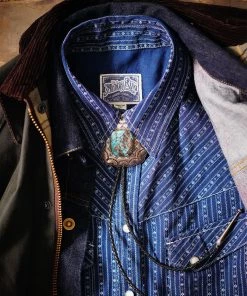 Annual Ring 1950s Indigo Discharge-printed Wabash Stripe Western Shirt TOPS