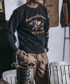 Non Stock MFG. CO. TOPS Flying Tigers Military Print Sweatshirt - Black