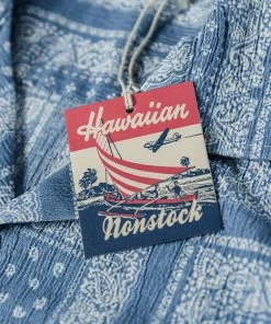 Non Stock MFG. CO. TOPS Paisley Print Seersucker Open Collar Shirt - Sky Blue