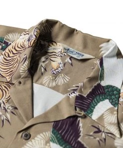 Non Stock MFG. CO. June 2022 Ukiyo-e Tiger & Crane Pattern Aloha Shirt - Khaiki