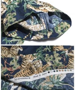 Bronson MFG. CO. Lot AS08 Ukiyo-e Tiger & Bambo Pattern Aloha Shirt - Navy NEW ARRIVALS