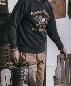 Non Stock MFG. CO. TOPS Flying Tigers Military Print Sweatshirt - Black