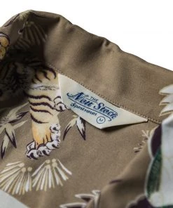 Non Stock MFG. CO. June 2022 Ukiyo-e Tiger & Crane Pattern Aloha Shirt - Khaiki