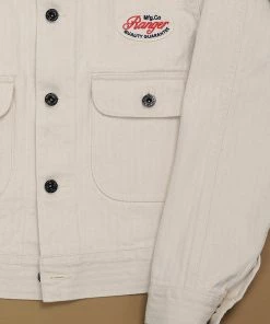 Ranger Overall Embroidered Double Pocket Denim Work Jacket - Beige NEW ARRIVALS