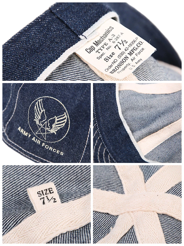Bronson MFG. CO. USAAF WWII Type A-3 Cap - Indigo ACCESSORIES 6 Bronson MFG. CO. USAAF WWII Type A-3 Cap - Indigo ACCESSORIES