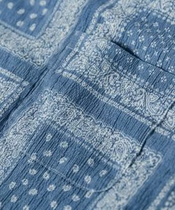 Non Stock MFG. CO. TOPS Paisley Print Seersucker Open Collar Shirt - Sky Blue