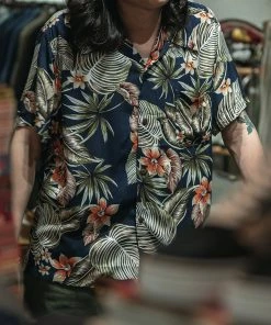 Non Stock MFG. CO. Plants & Flowers Pattern Aloha Shirt - Navy