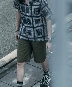 Non Stock MFG. CO. Paisley Print Seersucker Open Collar Shirt - Navy May 2022