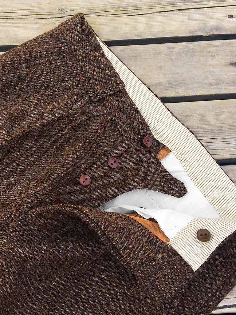 Annual Ring BEST SELLERS British Retro Brown Tweed Double Pleated Trousers 7 Annual Ring BEST SELLERS British Retro Brown Tweed Double Pleated Trousers