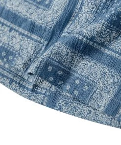 Non Stock MFG. CO. TOPS Paisley Print Seersucker Open Collar Shirt - Sky Blue