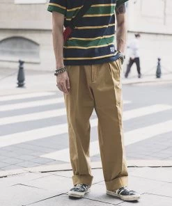 Non Stock MFG. CO. May 2022 1930s IVY Style Double Pleated Chino Trousers - Yellow