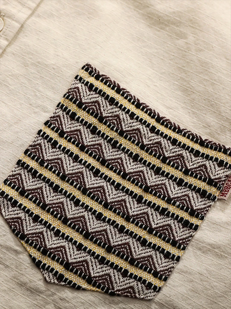 MBBCAR NEW ARRIVALS Ethnic Patch Pocket Long Sleeve Shirt - Beige 9 MBBCAR NEW ARRIVALS Ethnic Patch Pocket Long Sleeve Shirt - Beige