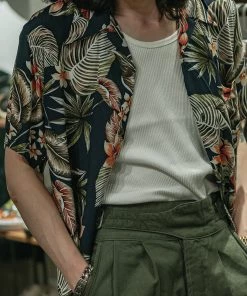 Non Stock MFG. CO. Plants & Flowers Pattern Aloha Shirt - Navy