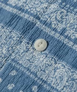 Non Stock MFG. CO. TOPS Paisley Print Seersucker Open Collar Shirt - Sky Blue