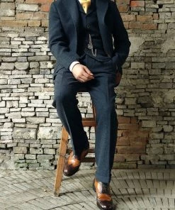 Annual Ring TOPS Blue-Grey Herringbone Tweed Suit Jacket 19 Annual Ring TOPS Blue-Grey Herringbone Tweed Suit Jacket