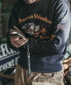 Non Stock MFG. CO. TOPS Flying Tigers Military Print Sweatshirt - Black