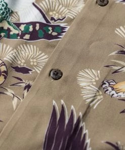 Non Stock MFG. CO. June 2022 Ukiyo-e Tiger & Crane Pattern Aloha Shirt - Khaiki