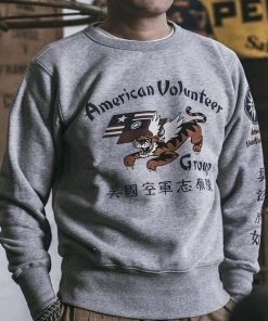 Non Stock MFG. CO. Flying Tigers Military Print Sweatshirt - Gray