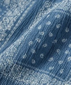 Non Stock MFG. CO. TOPS Paisley Print Seersucker Open Collar Shirt - Sky Blue