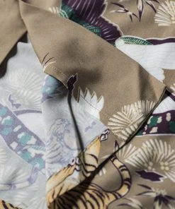 Non Stock MFG. CO. June 2022 Ukiyo-e Tiger & Crane Pattern Aloha Shirt - Khaiki